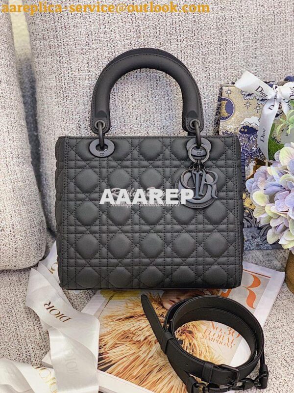 Replica Dior Medium Lady Dior Ultra-Matte Black Tote Bag M0565 2