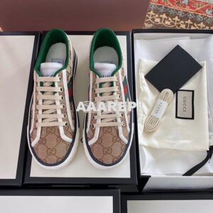 Replica Men Women's Gucci Tennis 1977 Sneaker 606110 Beige Ebony Canva