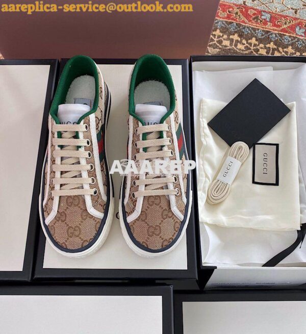 Replica Men Women's Gucci Tennis 1977 Sneaker 606110 Beige Ebony Canva 3