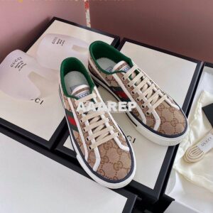 Replica Men Women's Gucci Tennis 1977 Sneaker 606110 Beige Ebony Canva 2