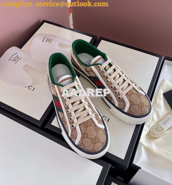 Replica Men Women's Gucci Tennis 1977 Sneaker 606110 Beige Ebony Canva 4