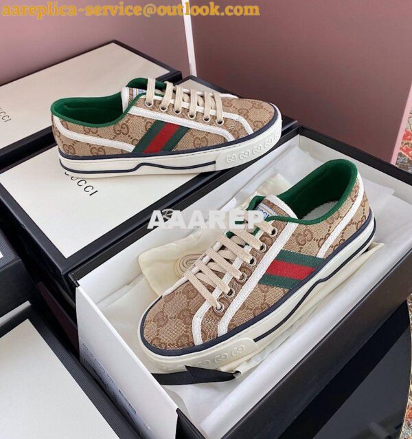 Replica Men Women's Gucci Tennis 1977 Sneaker 606110 Beige Ebony Canva 5