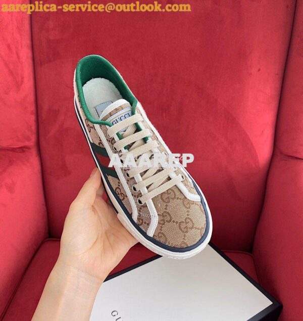 Replica Men Women's Gucci Tennis 1977 Sneaker 606110 Beige Ebony Canva 6