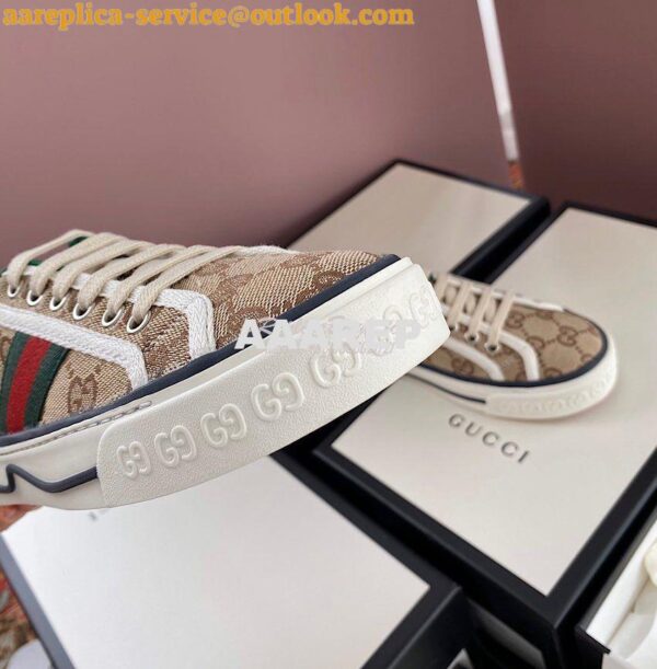 Replica Men Women's Gucci Tennis 1977 Sneaker 606110 Beige Ebony Canva 7