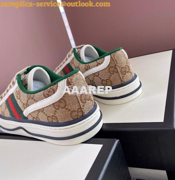 Replica Men Women's Gucci Tennis 1977 Sneaker 606110 Beige Ebony Canva 8