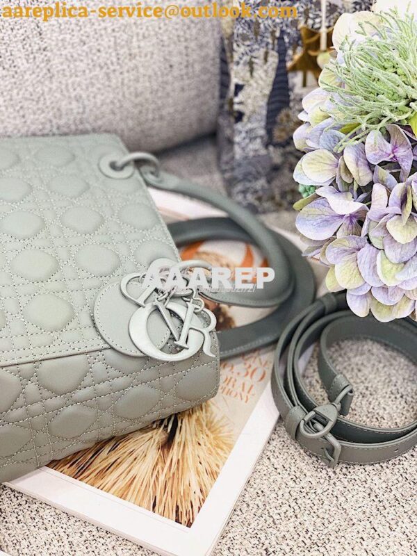 Replica Dior Medium Lady Dior Ultra-Matte Stone Gray Tote Bag M0565 6