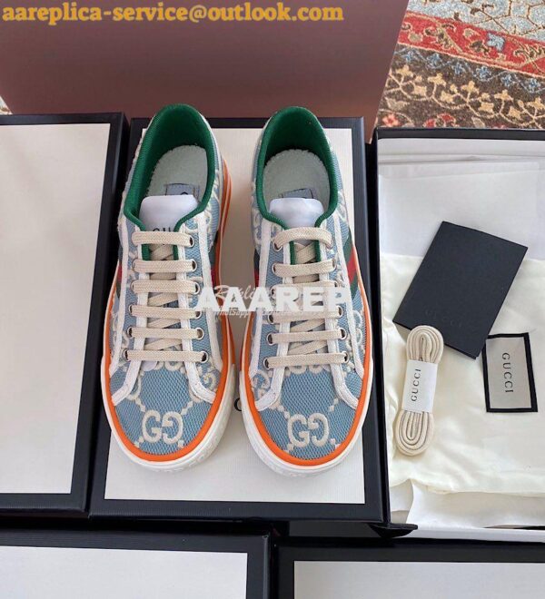 Replica Men Women's Gucci Tennis 1977 Sneaker 606110 Light Blue 4