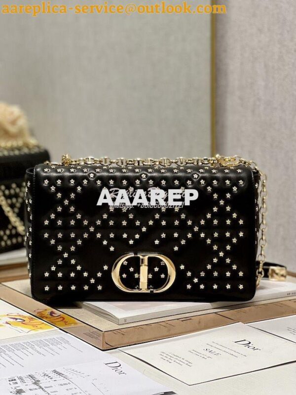 Replica Dior Medium Large Caro Bag Black Gold Lucky Star Cannage Lambs 10