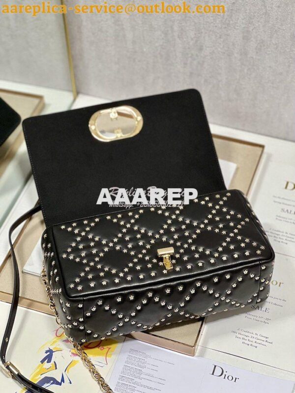 Replica Dior Medium Large Caro Bag Black Gold Lucky Star Cannage Lambs 16