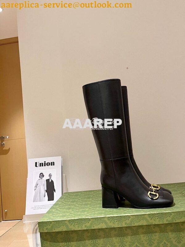 Replica Gucci Women's Knee-High Boot With Horsebit 643889 Black 4