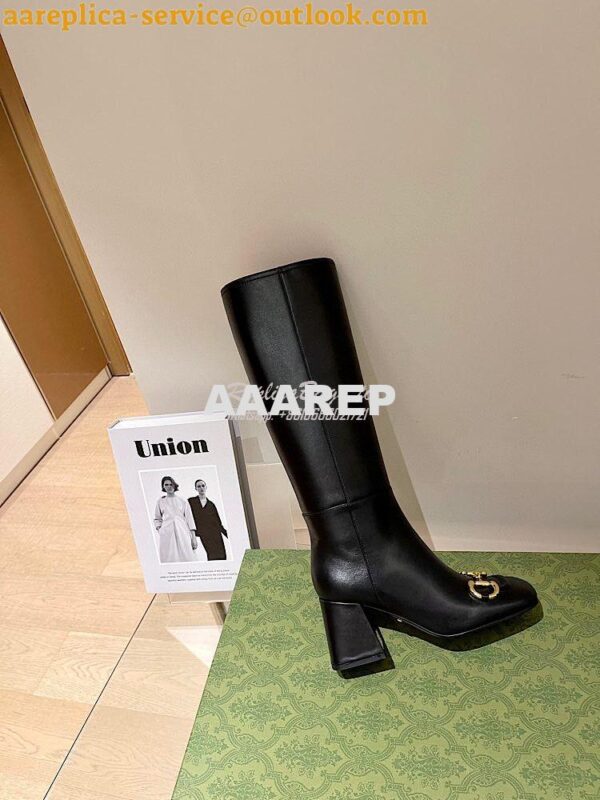 Replica Gucci Women's Knee-High Boot With Horsebit 643889 Black 5