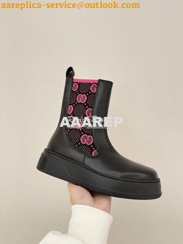 Replica Gucci Women's Leather boot with GG jersey 718718 16