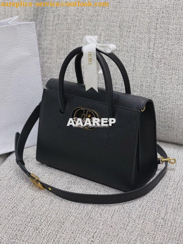 Replica Dior Medium St Honoré Tote Black Grained Calfskin M9321U 4