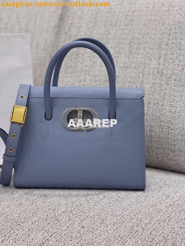Replica Dior Medium St Honoré Tote Cloud Blue Grained Calfskin M9321U 2