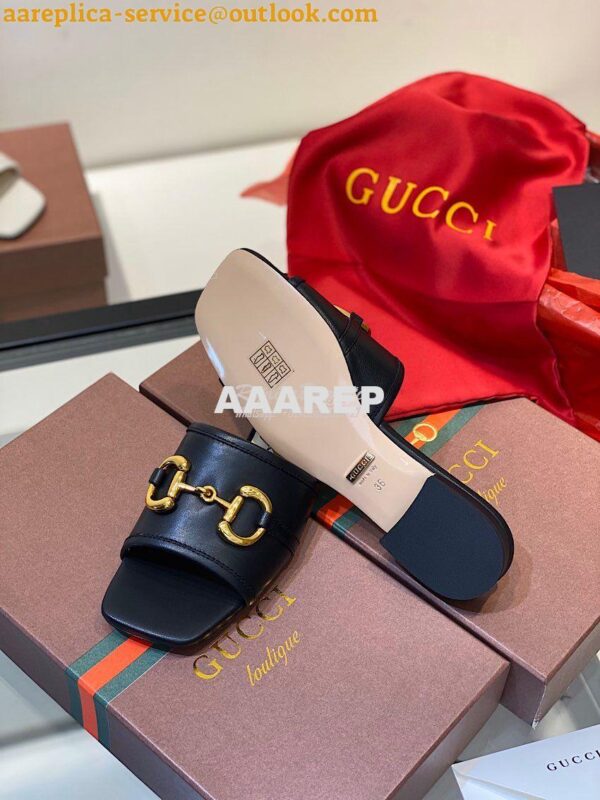 Replica Gucci Women's Leather Slide Sandal w Horsebit 623111 Black 11