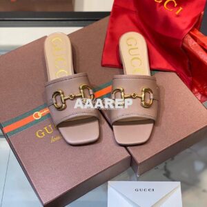 Replica Gucci Women's Leather Slide Sandal w Horsebit 623111 Brown