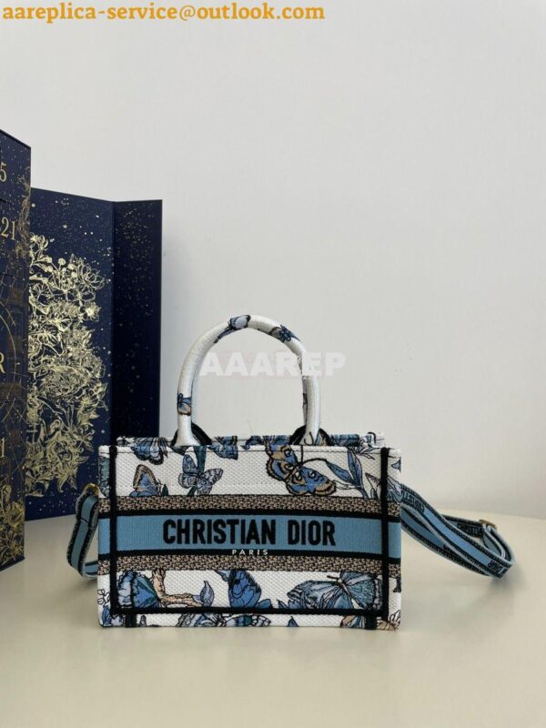 Replica Dior Mini Book Tote With Strap White and Pastel Midnight Blue