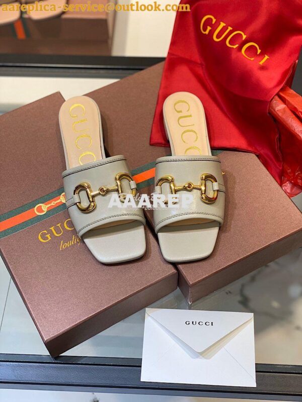 Replica Gucci Women's Leather Slide Sandal w Horsebit 623111 Grey 4