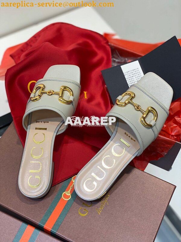 Replica Gucci Women's Leather Slide Sandal w Horsebit 623111 Grey 7