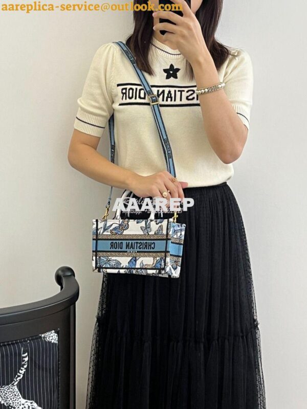Replica Dior Mini Book Tote With Strap White and Pastel Midnight Blue 10