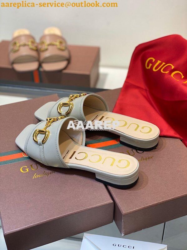 Replica Gucci Women's Leather Slide Sandal w Horsebit 623111 Grey 10