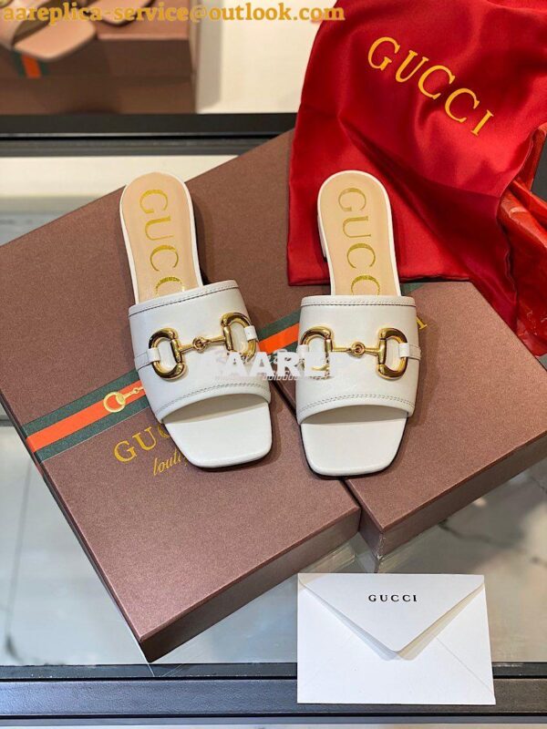 Replica Gucci Women's Leather Slide Sandal w Horsebit 623111 White 4