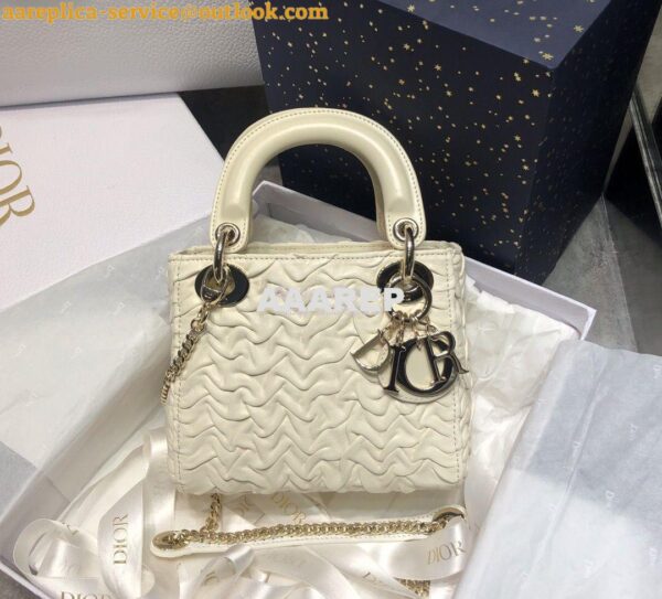 Replica Dior Mini Chalk White Lady Dior Wavy Shiny Crinkled Lambskin B 3