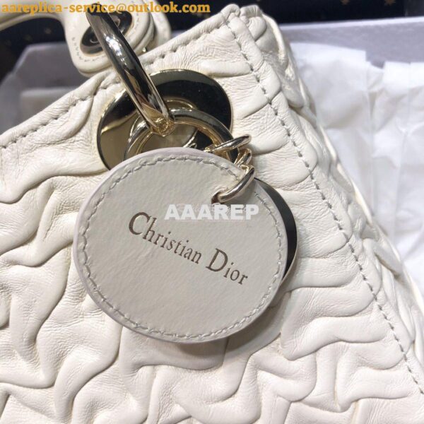 Replica Dior Mini Chalk White Lady Dior Wavy Shiny Crinkled Lambskin B 5