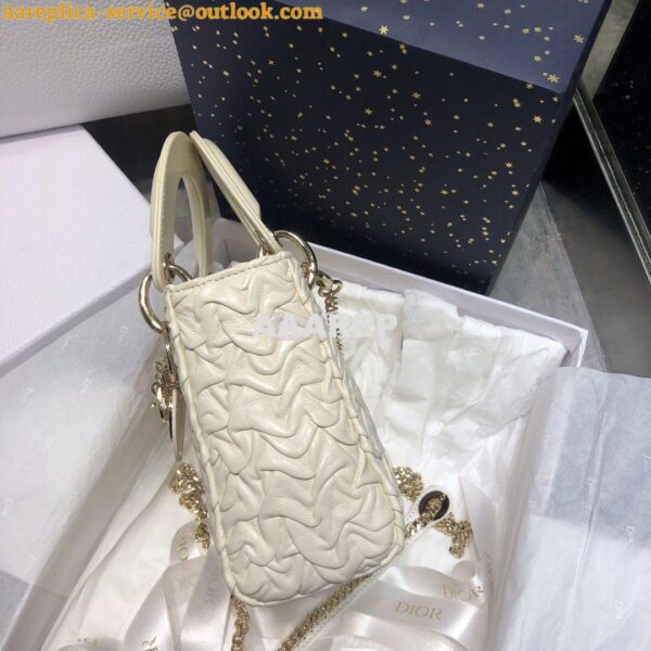 Replica Dior Mini Chalk White Lady Dior Wavy Shiny Crinkled Lambskin B 7