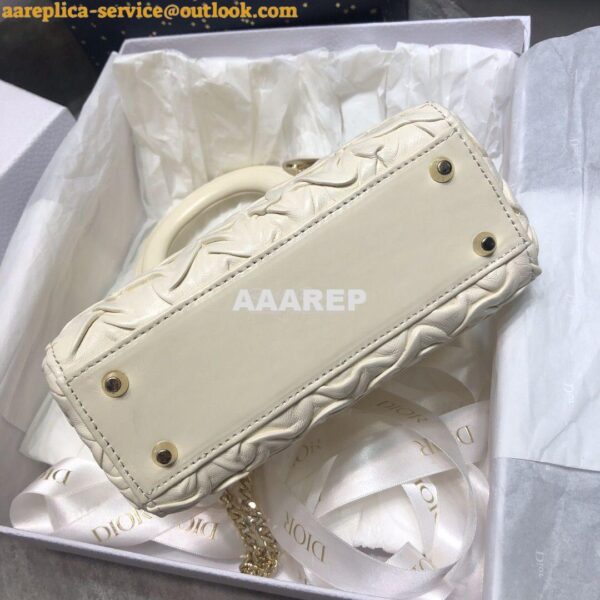 Replica Dior Mini Chalk White Lady Dior Wavy Shiny Crinkled Lambskin B 9