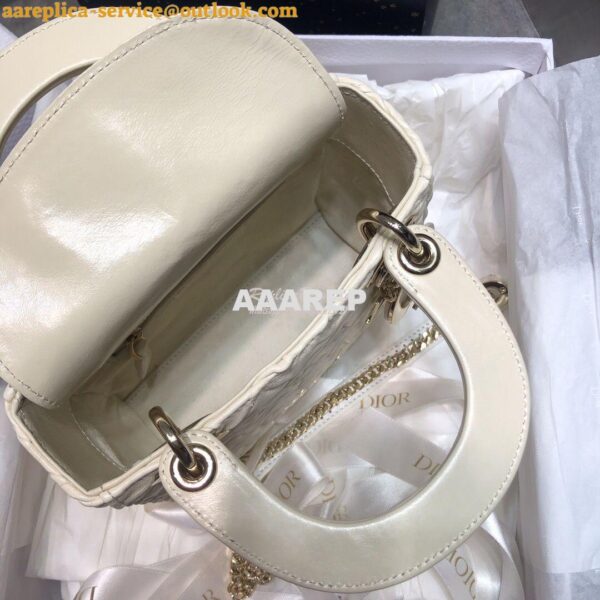 Replica Dior Mini Chalk White Lady Dior Wavy Shiny Crinkled Lambskin B 10