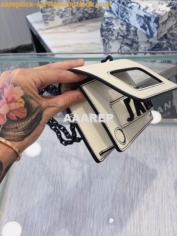 Replica Dior Mini J'adior Flap Bag In White Calfskin with Black Metal 9