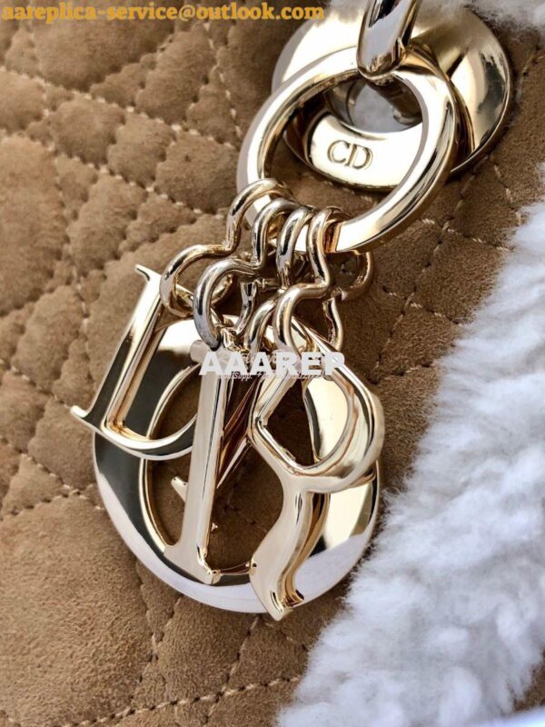 Replica Dior Mini Lady Dior Bag Camel-Colored Shearling M0505C 7