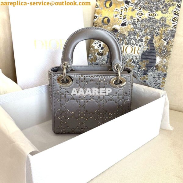 Replica Dior Mini Lady Dior Bag In Silver "Cannage" Satin With Rhinest 3