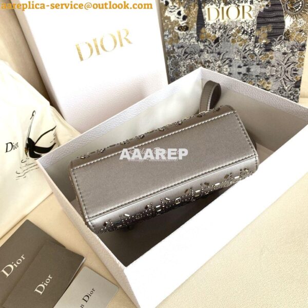 Replica Dior Mini Lady Dior Bag In Silver "Cannage" Satin With Rhinest 5