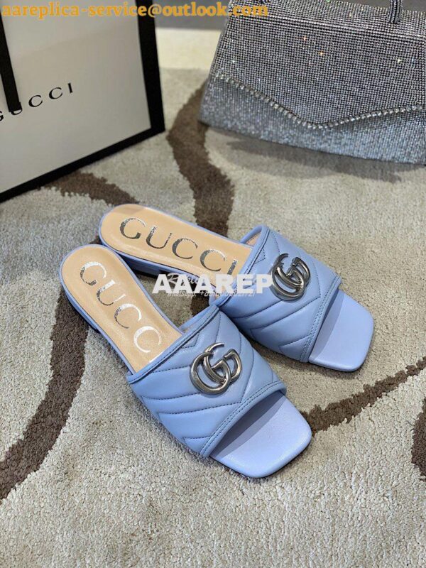 Replica Gucci Women's Slide w Double G 629730 Blue 4