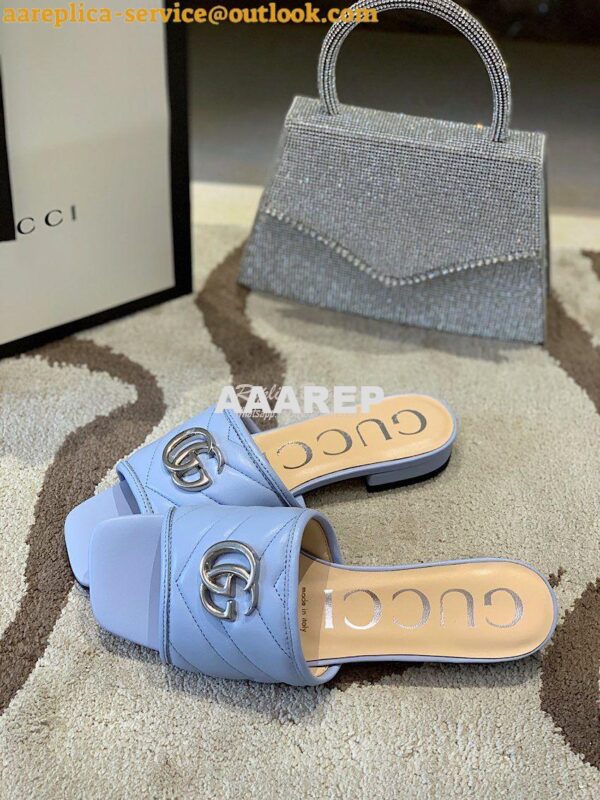 Replica Gucci Women's Slide w Double G 629730 Blue 9