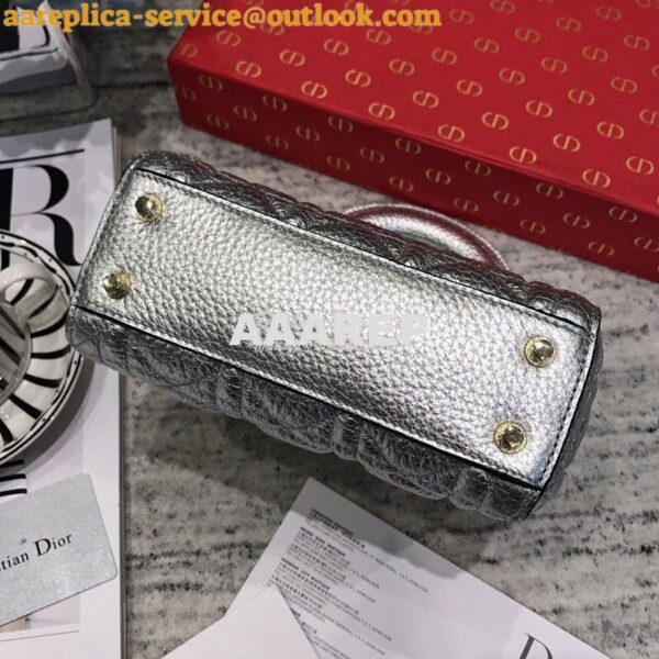 Replica Dior Mini Lady Dior in Grained Calfskin Metallic Silver 11