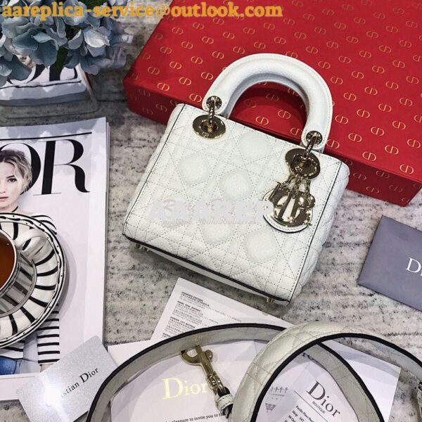 Replica Dior Mini Lady Dior in Grained Calfskin White 3