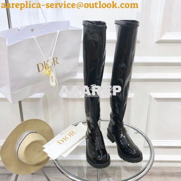 Replica Dior D-Doll Thigh Boot Black Crinkled and Stretch Patent Calfs 3