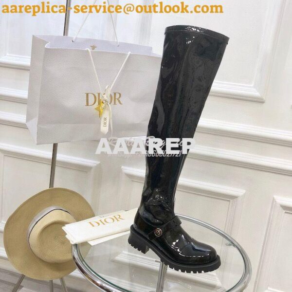 Replica Dior D-Doll Thigh Boot Black Crinkled and Stretch Patent Calfs 4