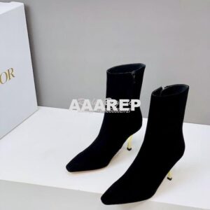 Replica Dior D-Fame Heeled Ankle Boot KDI806 Black Suede Calfskin 2