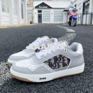 Replica Dior 3SN272 B27 Low Top Sneaker White and Gray Smooth Calfskin 2