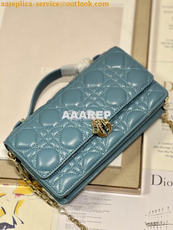 Replica Dior Miss Dior Mini Bag Azure Blue Cannage Lambskin S0980O 5
