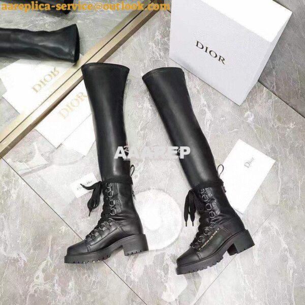 Replica Dior D-Fight Thigh Boot Black Lambskin KCI696X 8