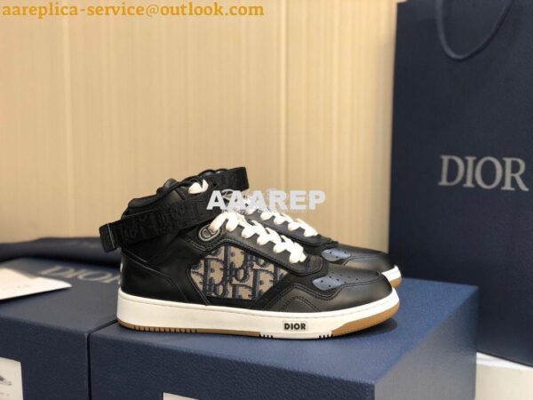 Replica Dior B27 High-Top Sneaker 3SH132 Black Smooth Calfskin with Ob 2