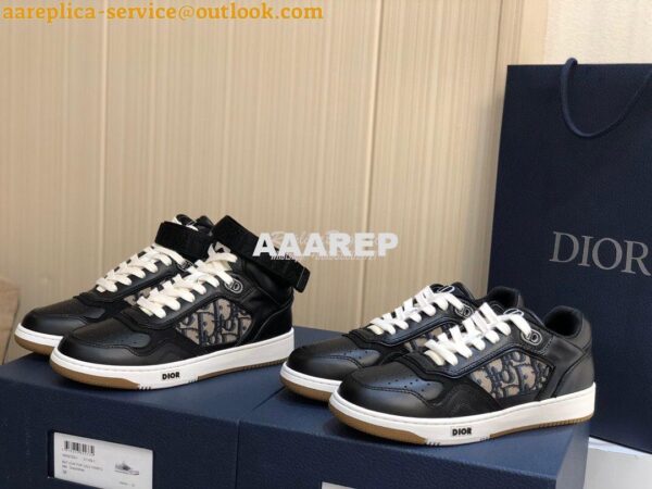 Replica Dior B27 High-Top Sneaker 3SH132 Black Smooth Calfskin with Ob 11