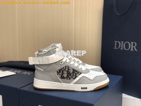 Replica Dior B27 High-Top Sneaker 3SH132 Gray Smooth Calfskin with Obl 3