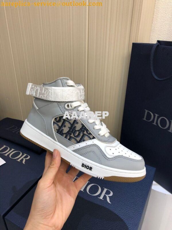 Replica Dior B27 High-Top Sneaker 3SH132 Gray Smooth Calfskin with Obl 6