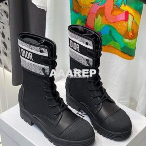 Replica Dior D-Major Ankle Boot Black and White Technical Fabric and B 2